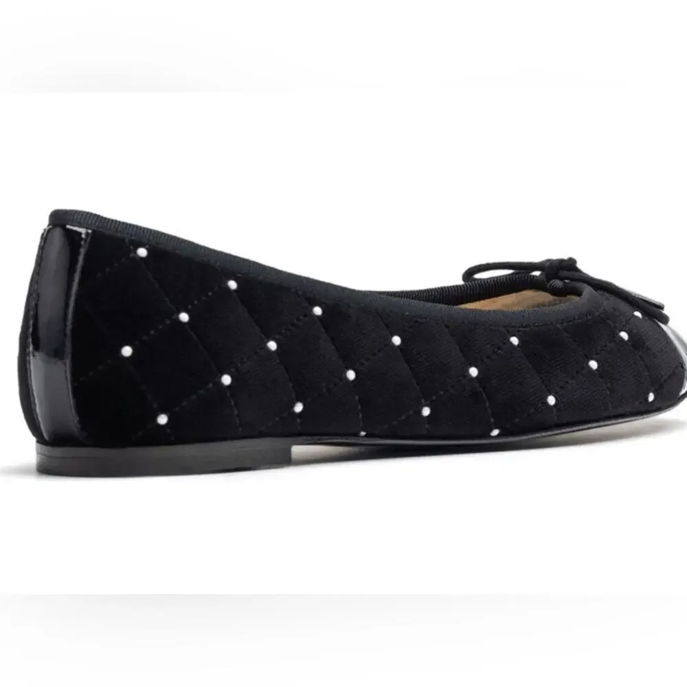 NEW Jon Josef Belle Imitation Pearl Quilted Velvet Ballet Flat 5 Spain NAVY - Picture 3 of 12